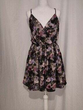 Jack by BB Dakota Floral Wrap Mini Dress - Purple, Pink, Green